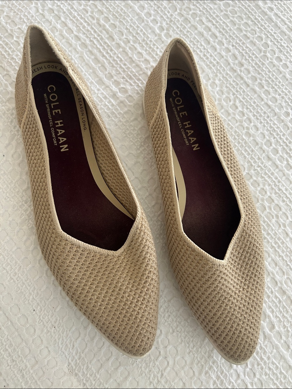 Cole Haan Neutral Knit Pointed-Toe Flats